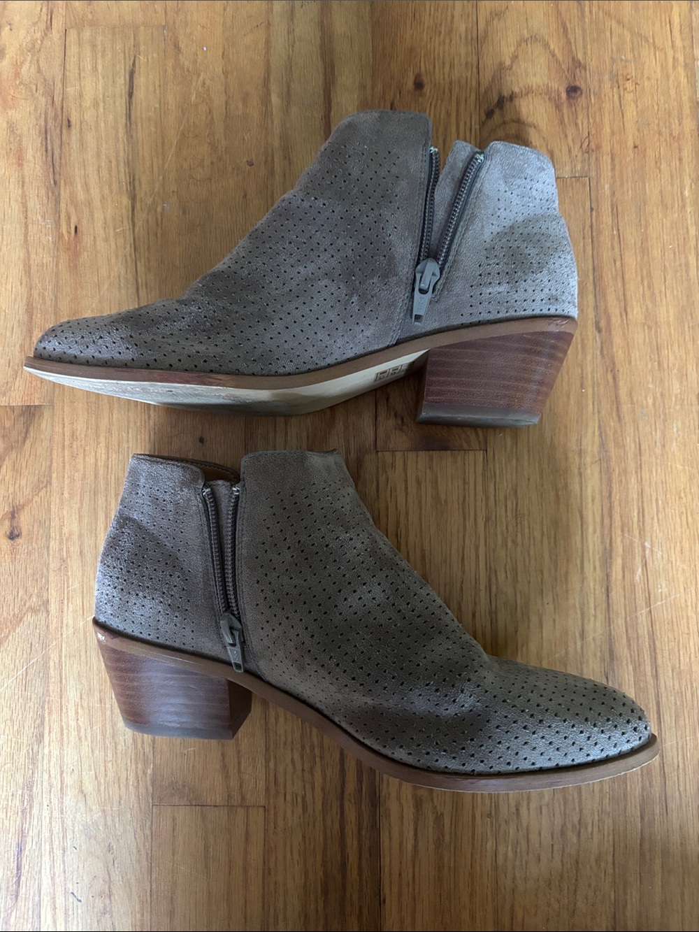 J. Crew Factory Taupe Suede Perforated Ankle Booties